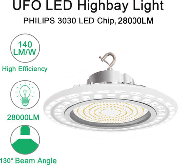 150W UFO LED High Bay Light, 5000K, 1-10V Dimmable, AC100-277V, With Hook 5' Cable,(UL+ DLC) - LEDLIGHTING WHOLESALE